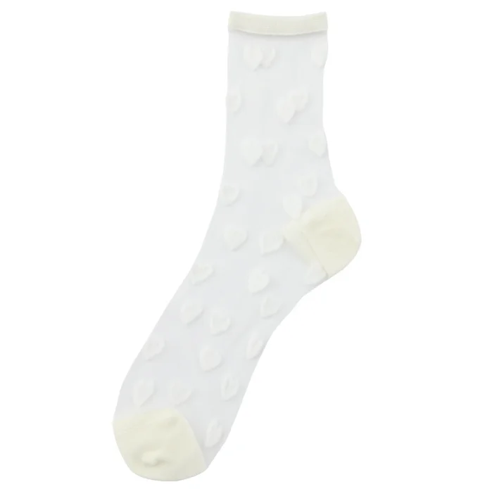 Womens summer thin sexy heart shape sheer socks lady polka dot transparent crystal short ankle spot silk socks