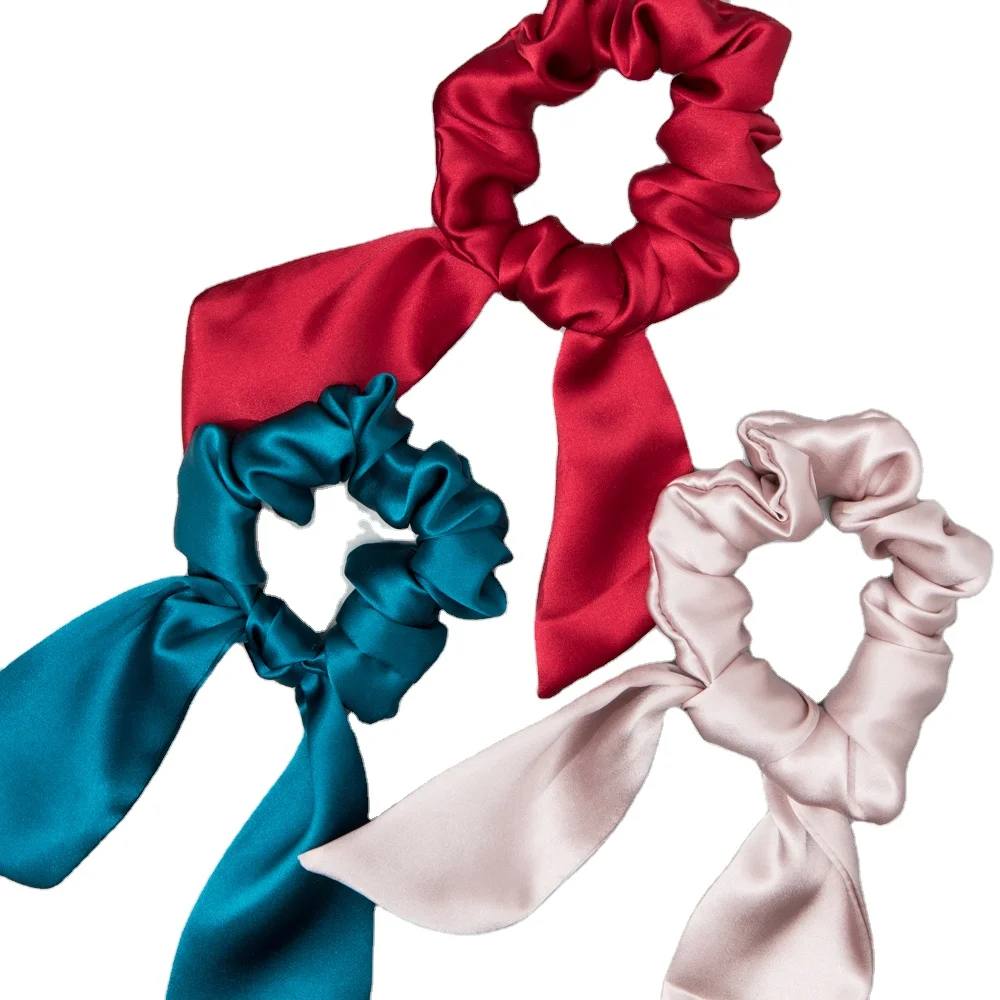 Luxury New Fashion 19MM Silk Hair Bands Ties Bow Ribbon Hair Circle 100% Real Butterfly Silk Scrunchies for Women