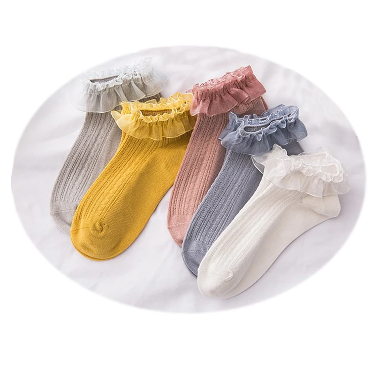 Children's Bamboo Fiber Lace Socks 2020 New Girls Solid Cotton Socks