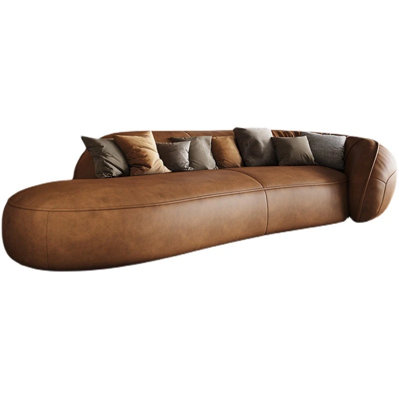 Italian luxury brown leather sofa small apartment modern simple living room straight row leather sofa