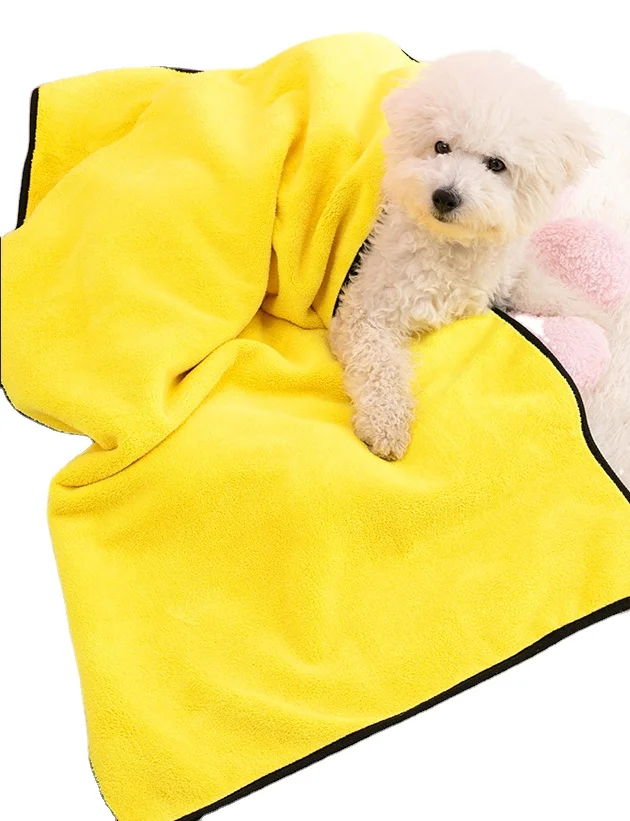 Custom and wholesale pet supplies soft and thick lint free pet cleaning dog bath towel