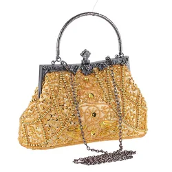 Custom fashion dress beaded evening bag women handle clutch purse bag