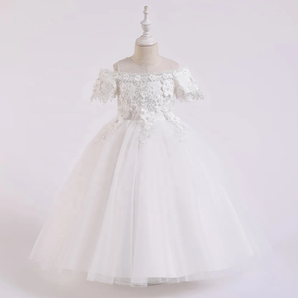 Новинка 2173, детское платье принцессы, кружевное длинное платье на одно плечо, детское свадебное платье с цветами, кружевное