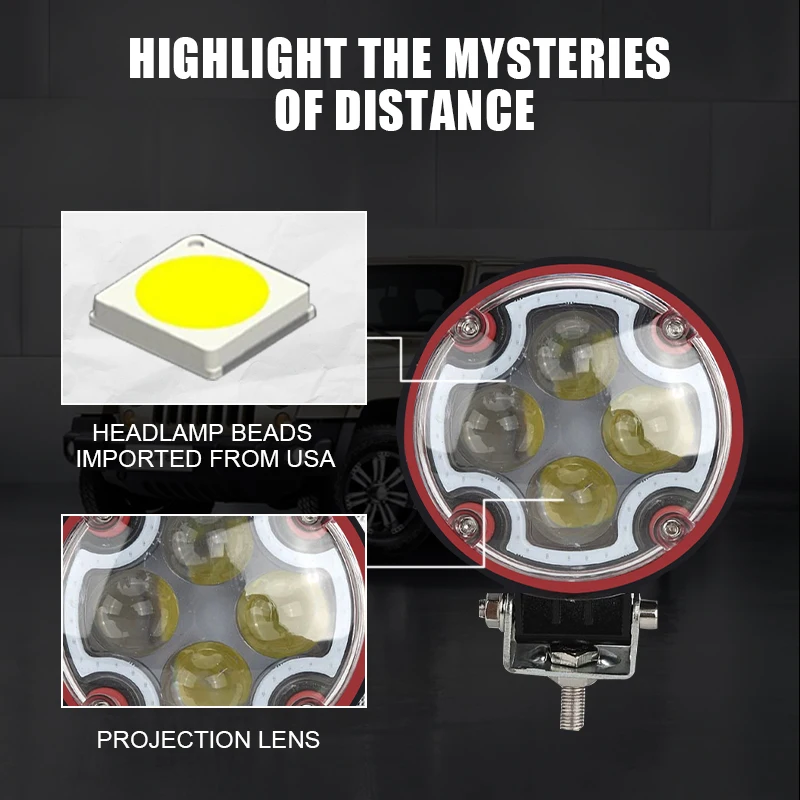 JHS Factory Price 3inch WorkLight Bulb Waterproof IP68 12V 24V 12W Lamp fog light led for Universal Motorcycle Jeeps