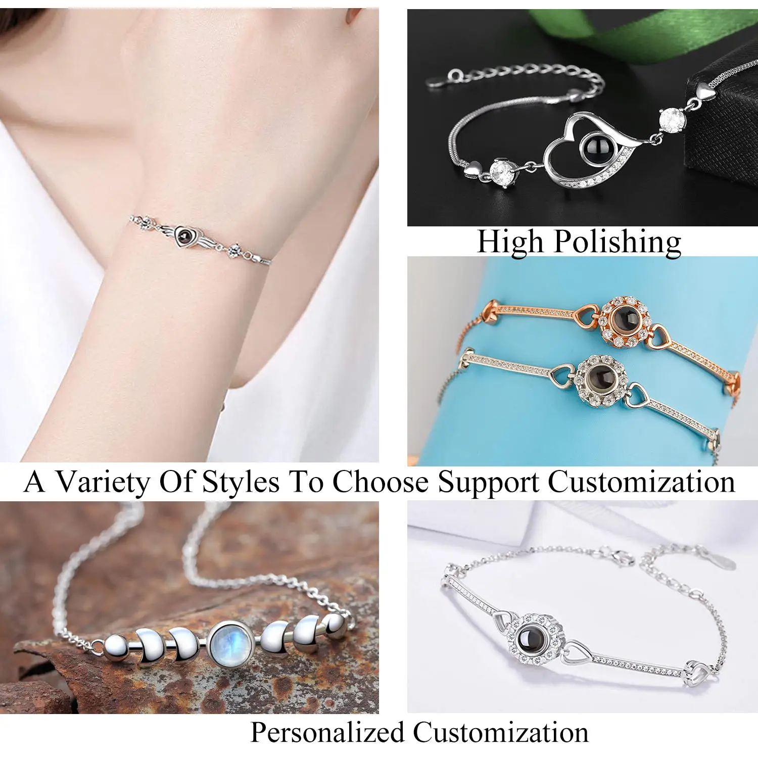 OEM Sterling Silver Copper Best Friend Bracelet Packaging Custom Picture Projection Couple Bracelet Ankle Bracelets for Women