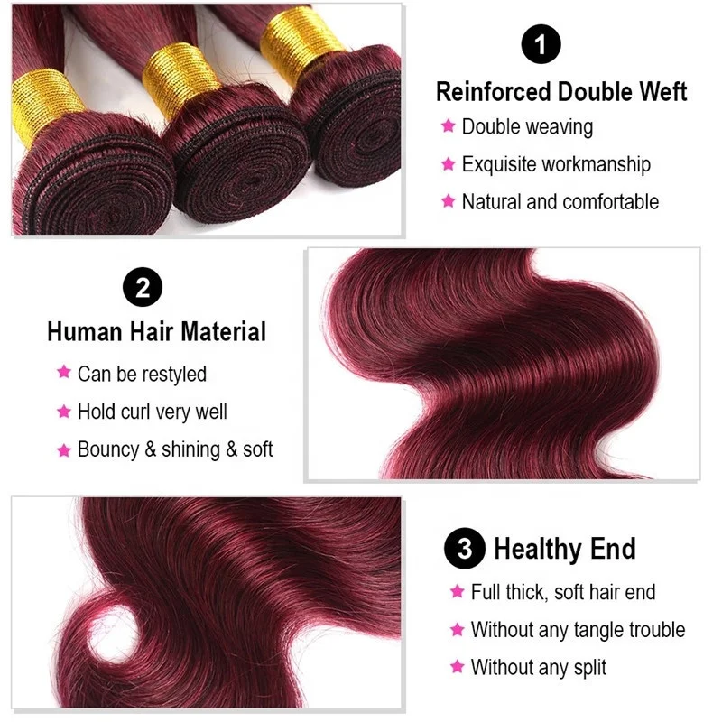 Burgundy 99j Body Wave Bundles Colored Human Hair Bundles 1/3/4 PCS Deals Hair Extensions Brazilian Raw Hair Bundle