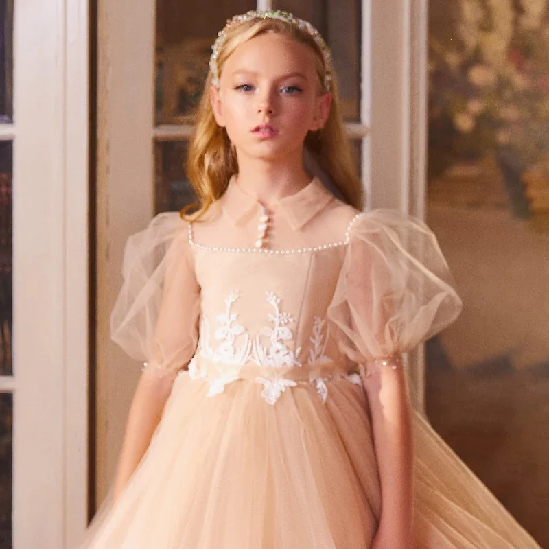 Yalindars Blush Pink Tulle Flower Girl Dress with Embroidery Detailing  Perfect for Weddings and Special Occasions