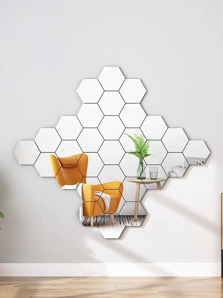 Custom 3D Hexagonal Mirror Wall Sticker Acrylic Mirror Sticker Wall is suitable for living room bedroom kitchen decoration