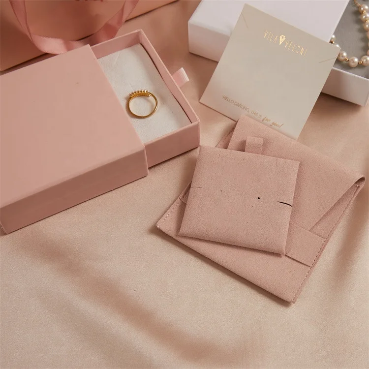 2022 Jewellery Package Microfiber Snap Button Pouch Bags Jewelry Earrings Necklace Pouch Gift Bag with Insert Pad/Card