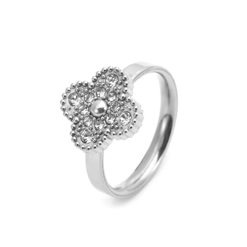 Beimai OEM Ring Fashionable and light luxury 18k gold titanium steel four-leaf clover ring