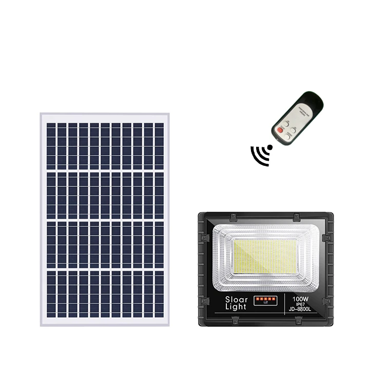 JD Chinese Supplier 100W Outdoor Aluminum Lamp Solar Flood Light With Power Display