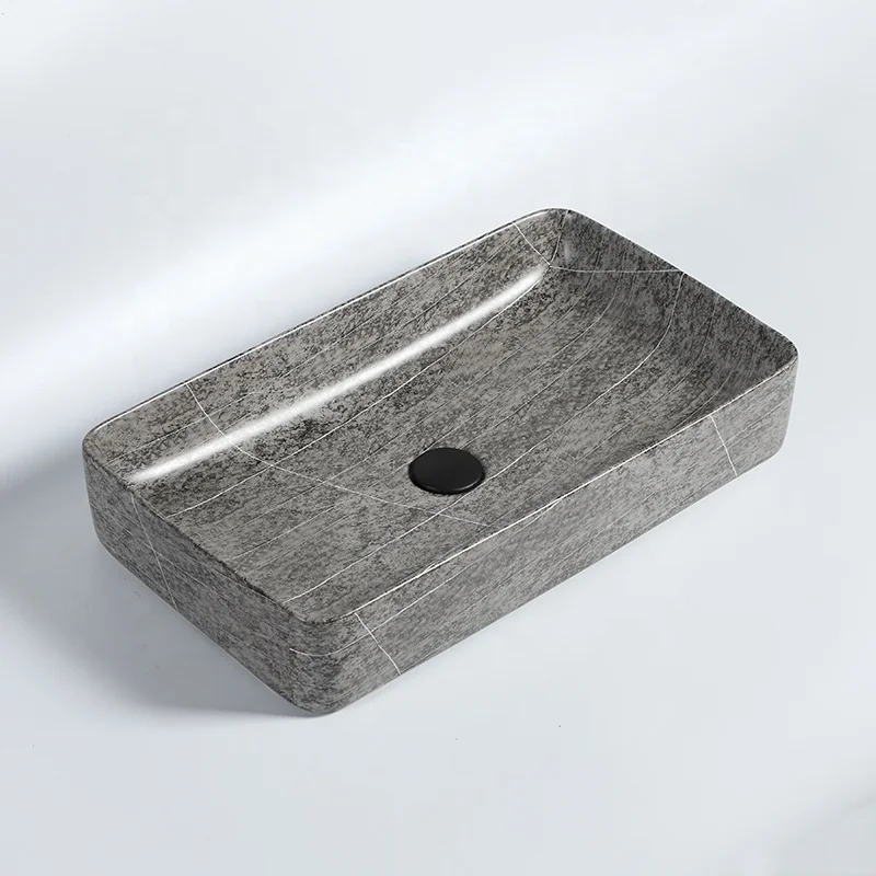Elegance stone design 2022 table top rectangular face art basin bathroom bath ceramic sink white marble hand wash basin