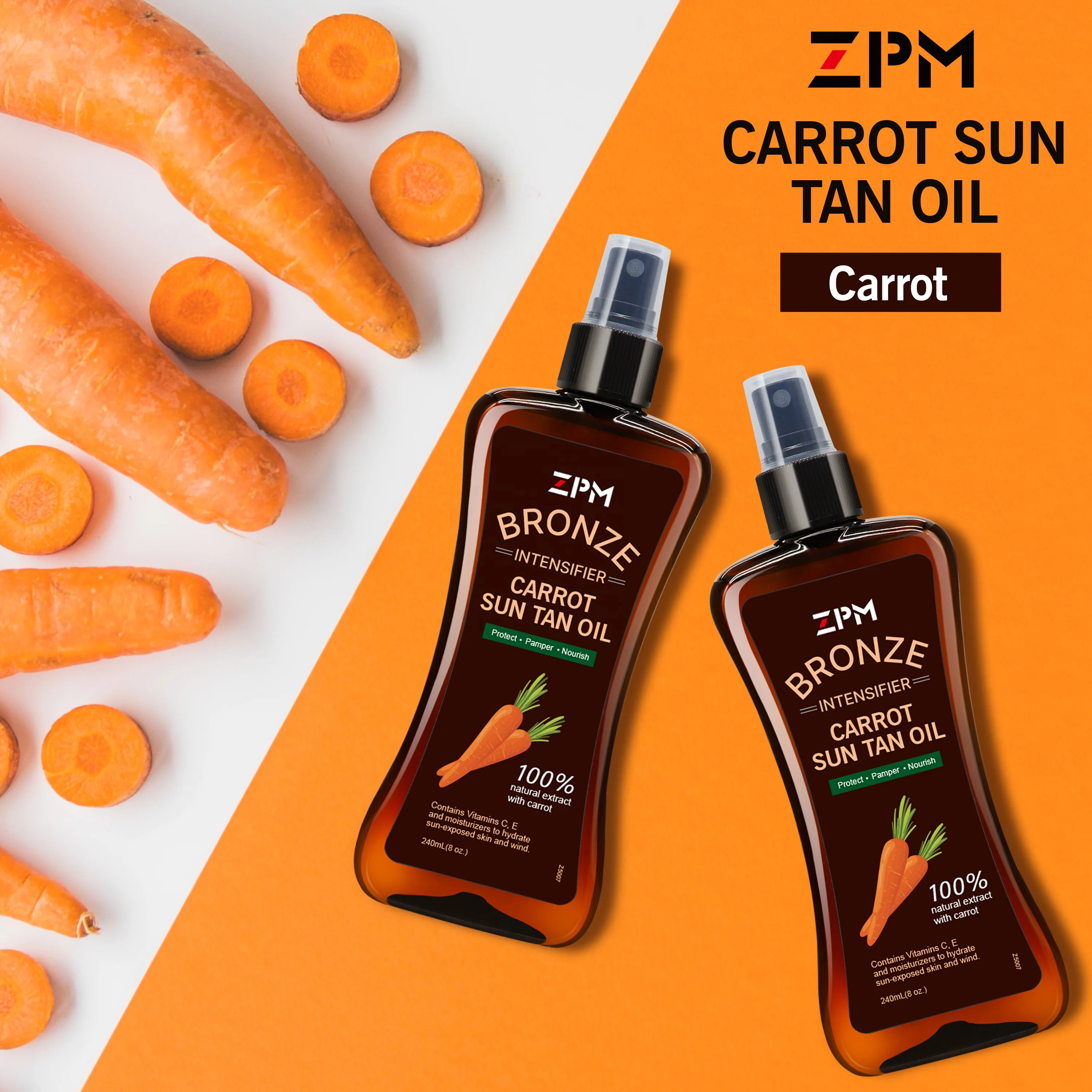 ZPM OEM/ODM Natural Tanning Oil Sun Tan Oil Dark Carrot Sunbed Oil