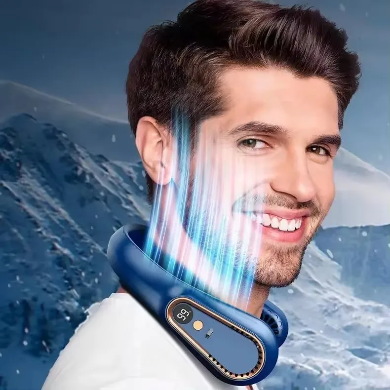 Portable Mini Hanging Neck Fan Digital Display Power ventilador Bladeless Neckband Fan Air Cooler USB Rechargeable Electric Fans