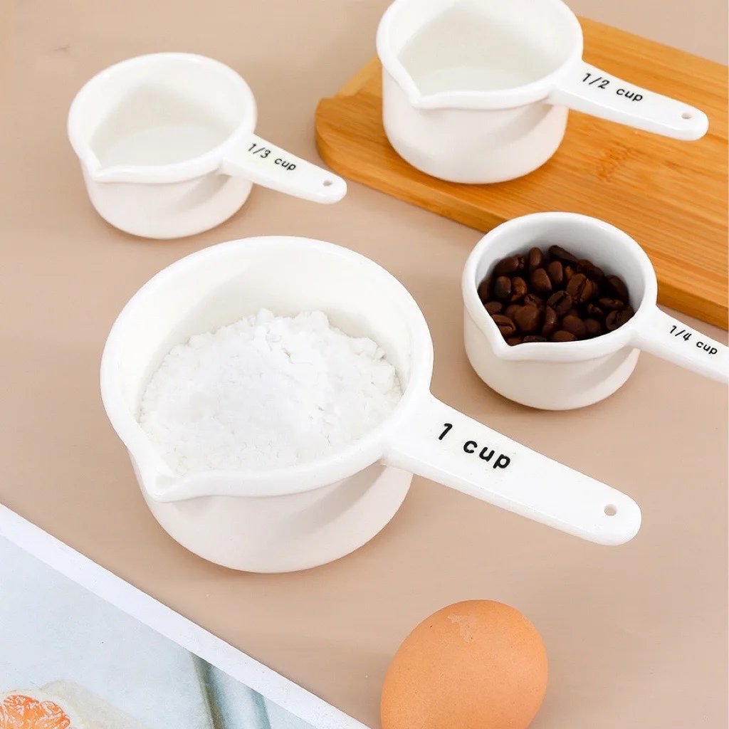 Custom Logo Ceramic Measuring Spoons Kitchen White Baking Ceramic Adjustable Digital Measuring Spoon Cup Set