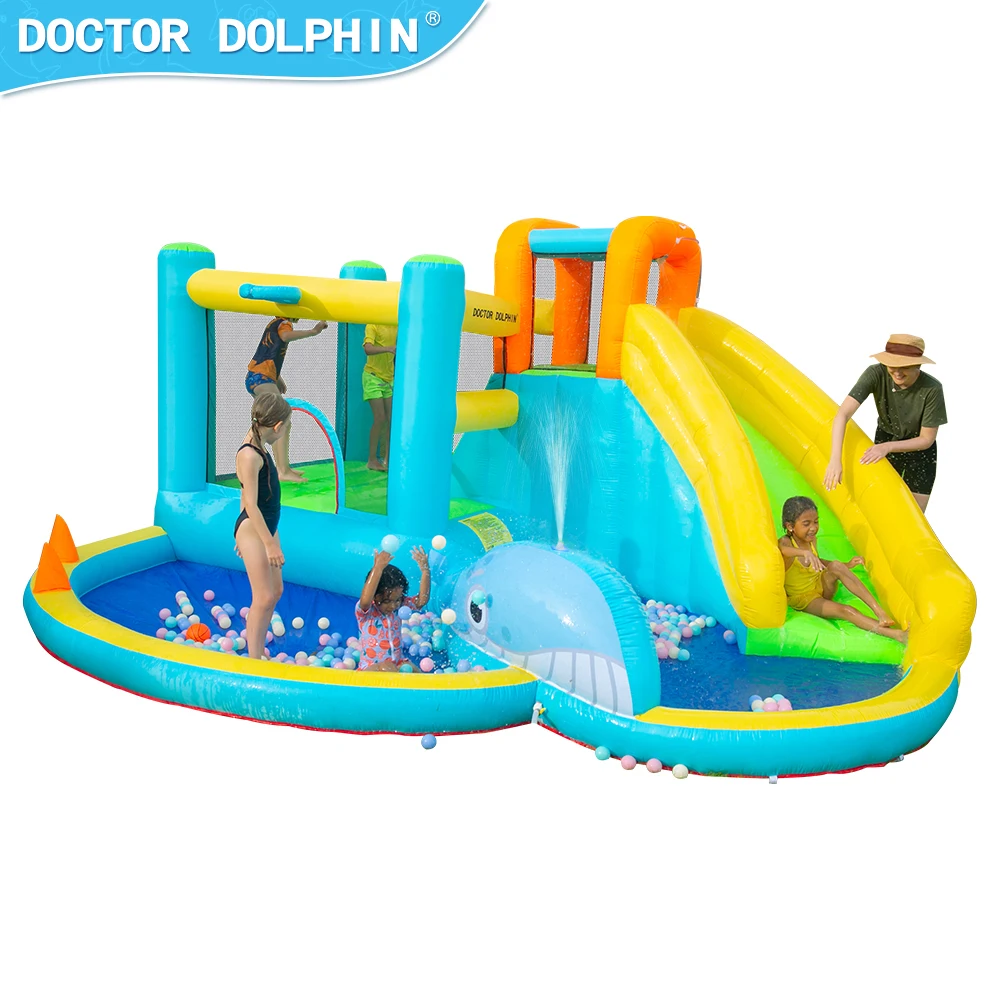 Doctor Dolphin outdoor commercial kids white water slide bouncing castles inflatable bounce house jumping castle