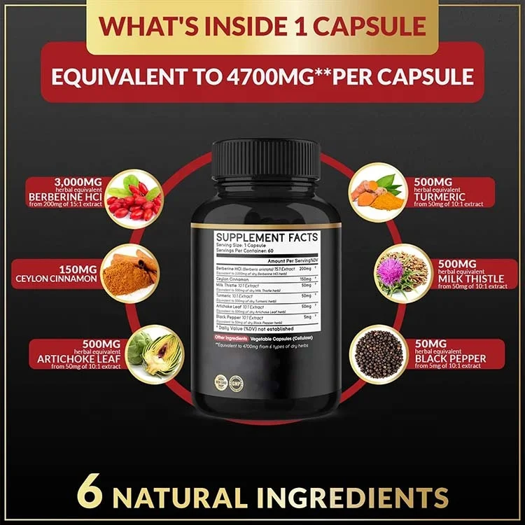 Turmeric Berberine Capsules berberine hcl 1200mg 120 capsules plus pure true Berberine Capsule