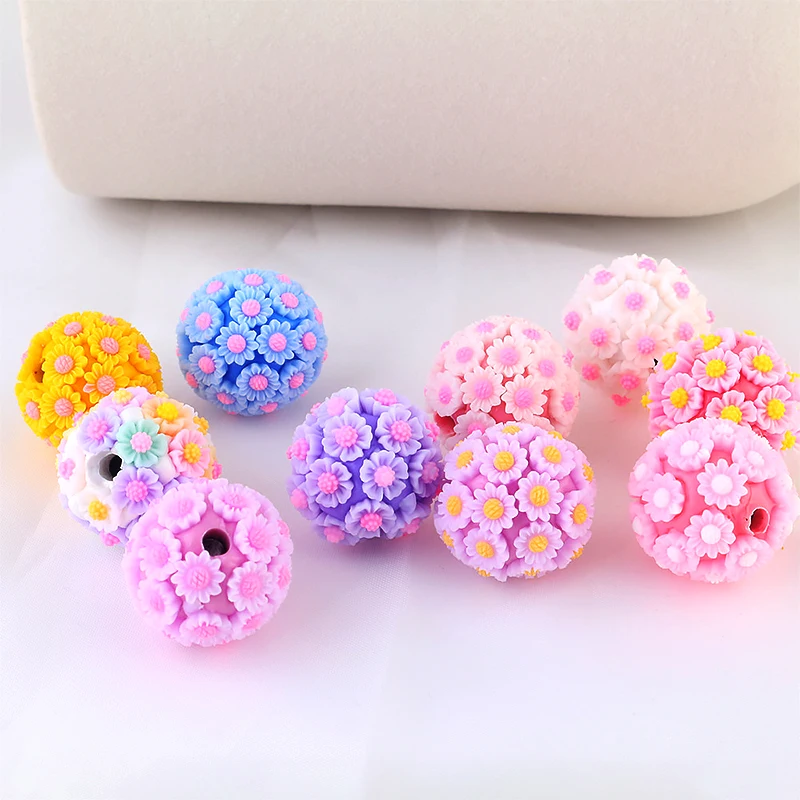 SOJI 20mm Round Flower Ceramic Beads Sunflower Flower Shape Plolymer Clay Loose Beads 3D Flower Fancy Beads For Pens Making