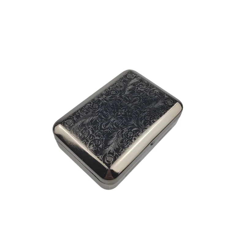 Vintage stainless steel engraving vintage metal cigarette case square pocket cigarette metal clip box