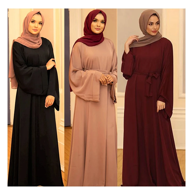 2023 new Eid Abaya Dubai Turkey Solid Color Simple Modest Kaftan Islamic Clothing Abaya Muslim Dresses For Women