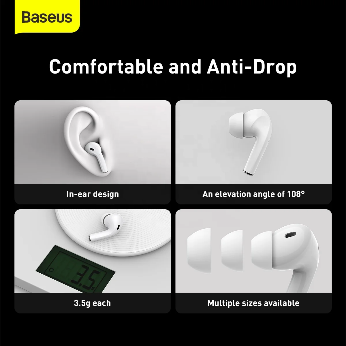 Baseus W3 TWS 5.0 Wireless Earphone In-ear HD Earbuds Touch Control Headset Earphone IPX5 Waterproof Sports Earphones