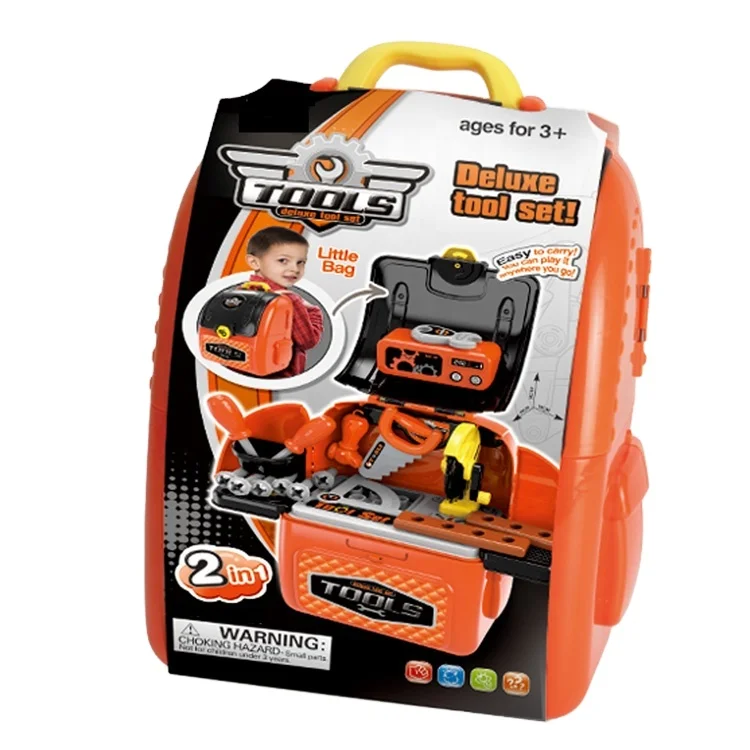Hot sale 2 In 1 Kids Plastic Tool Set Toy Bag Pretend Play Set Backpack Tool Toy For Boys