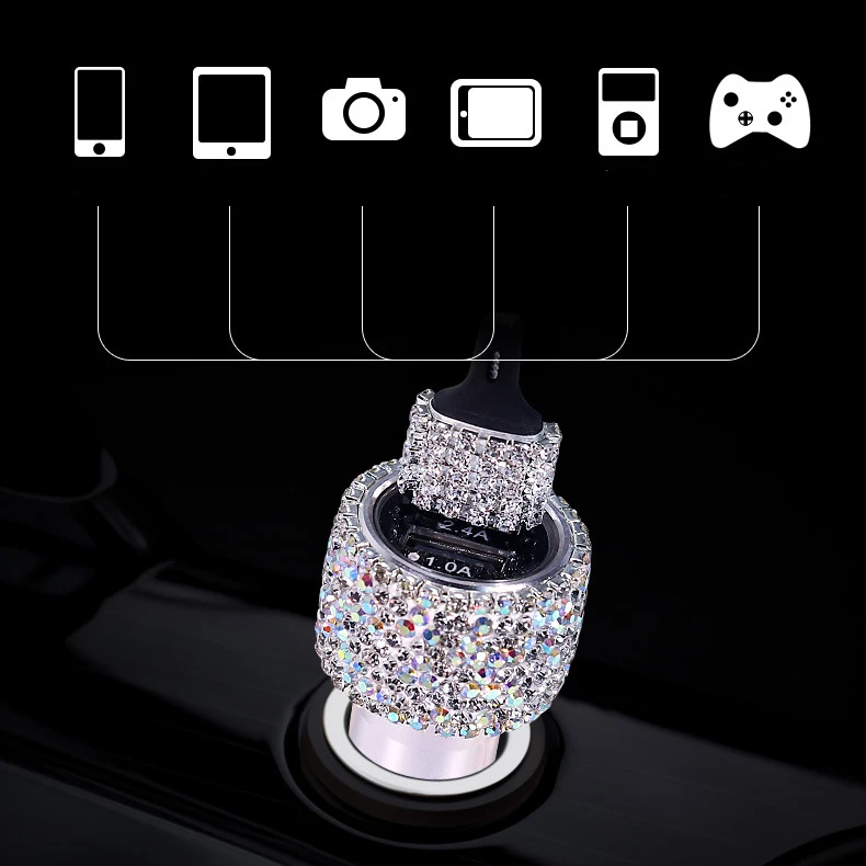 Crystal Diamond Rhinestones Auto Car Household Mobile Phone 1 to 3 USB C 3 in 1 Data Cable Line Quick Fast Charging Accessories