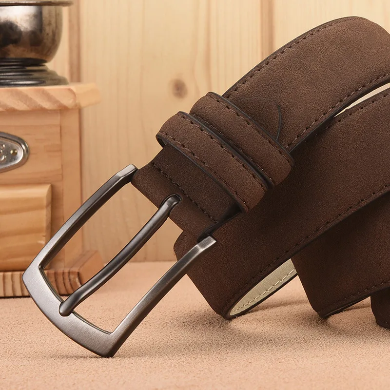 Factory Customized Simple Design Alloy Pin Buckle Suede Leather Belt for Male Casual Jeans Suits