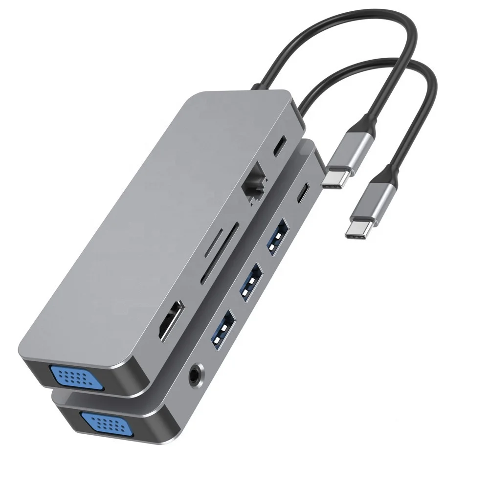 11 in 1 USB C to Gigabit Ethernet 4K HDMI Hub with VGA, 3 USB3.0, SD/TF Card Reader, Audio, 2 USB-C for Macbook Pro and more