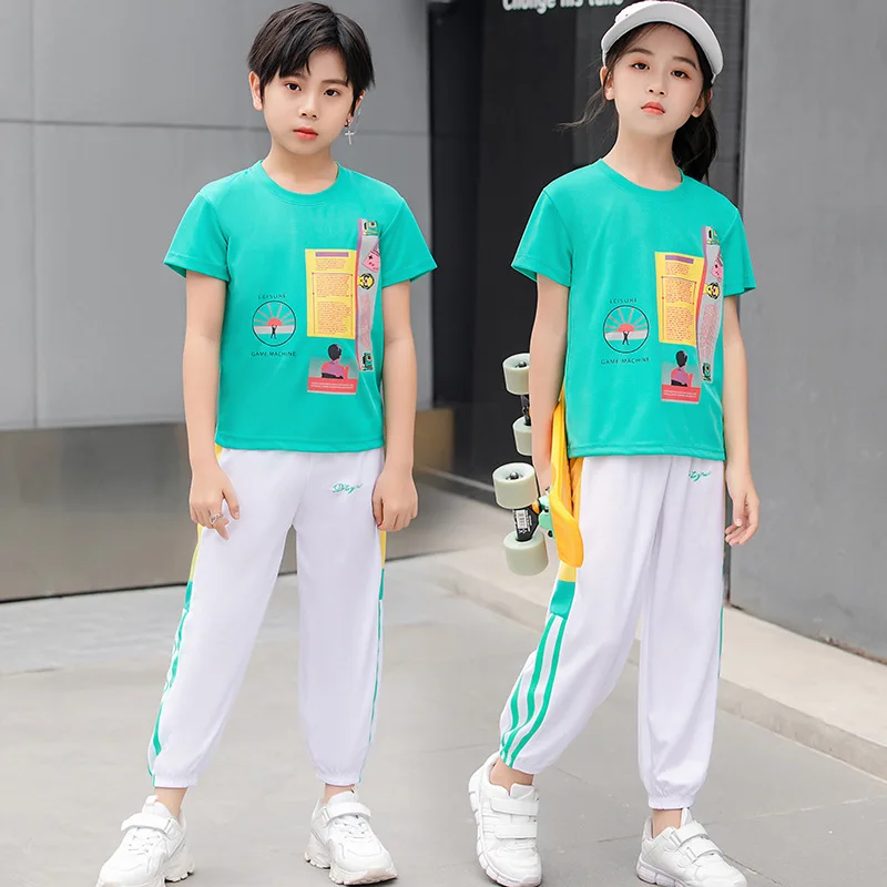 Children Short Sleeve Pants Casual Sportswear Boys and Girls Cartoon Printed Two-piece Set