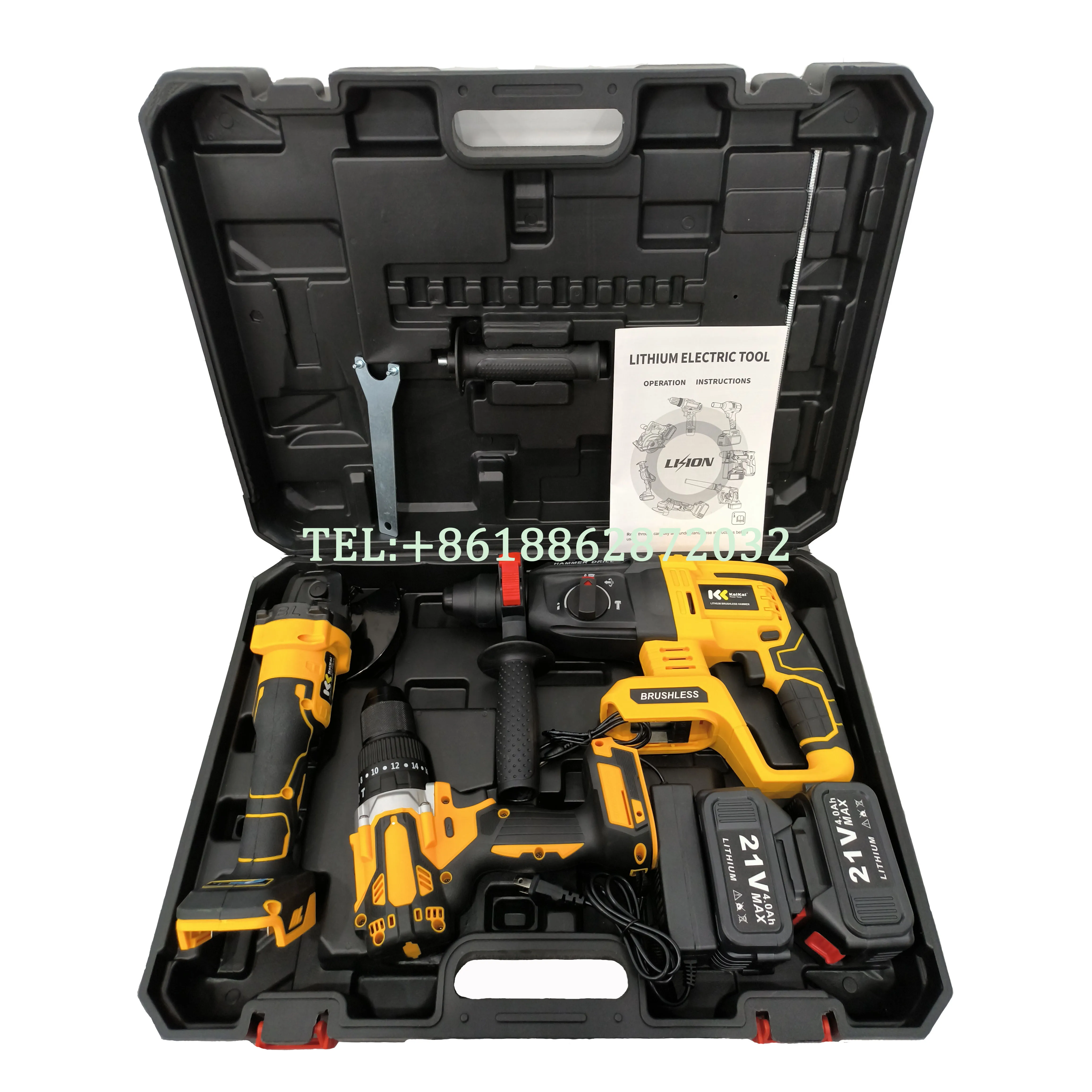 3 Piece Angle Grinder And Electric Drill And Light Hammer 21V cordless electric drill with impact function