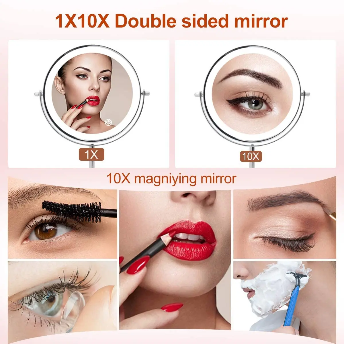 
Table Top Free Standing 8 Inch Double Sided Battery Powered Vanity Makeup Mirror With Lights 