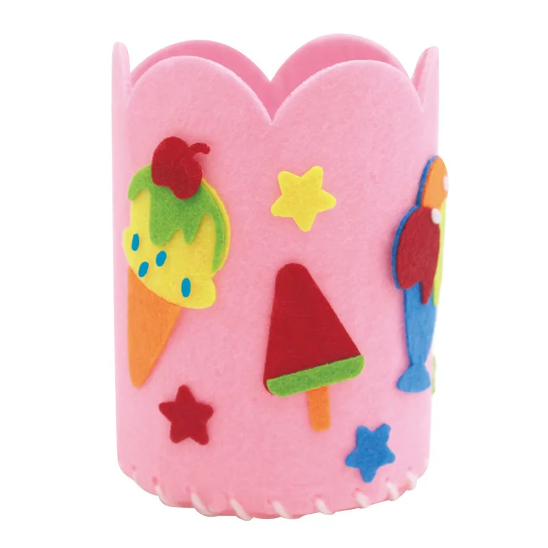 Diy Felt Soft Cute Pocket Desk Container Pen Holder Handmade Pencil Container Kids Colorful Sewing Toy