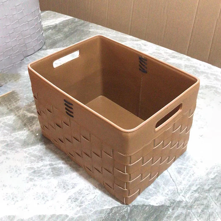 Pu Leather Storage Organizer Basket Household Luxury Decoration Sundry Basket Box Bins