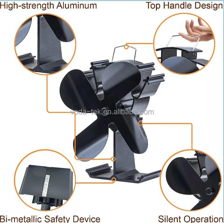 Liank Indoor Home Heater Wood Burning Fireplace 4 Blades Silent Ecofan Heat Powered Exhaust Top Fan For Gas Pellet Stove