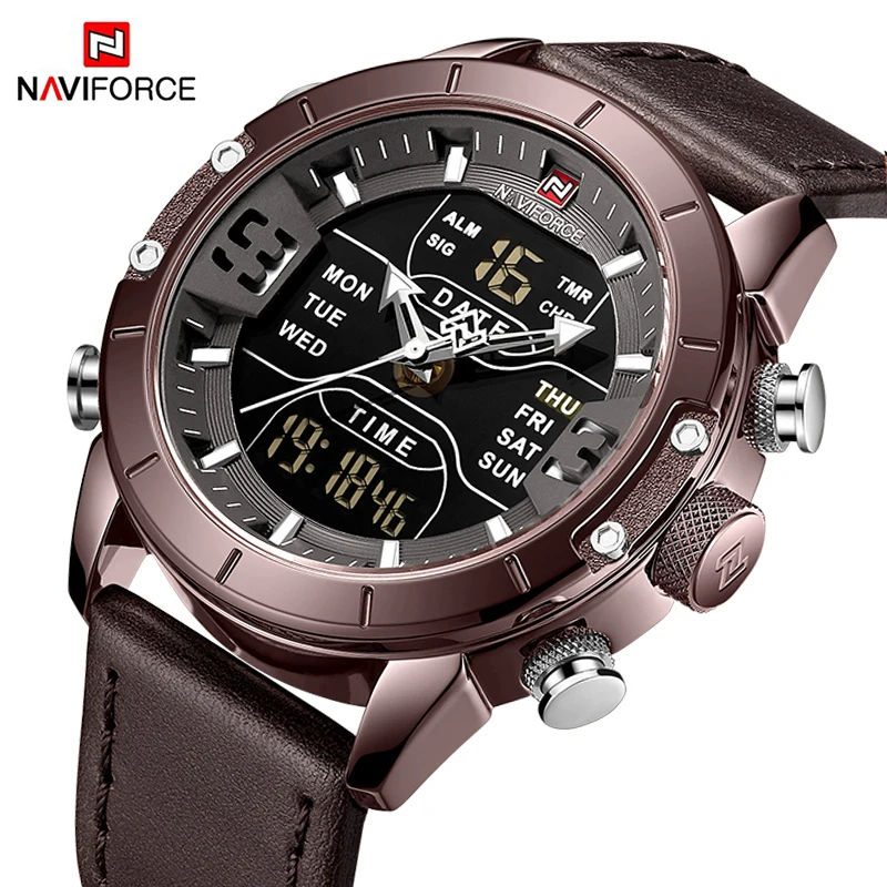 NAVIFORCE 9153L  nf9153 Watch Luxury nv9153 Man Gift Quartz Digital Clock Genuine Leather Watches Men Wrist Relogio Masculino