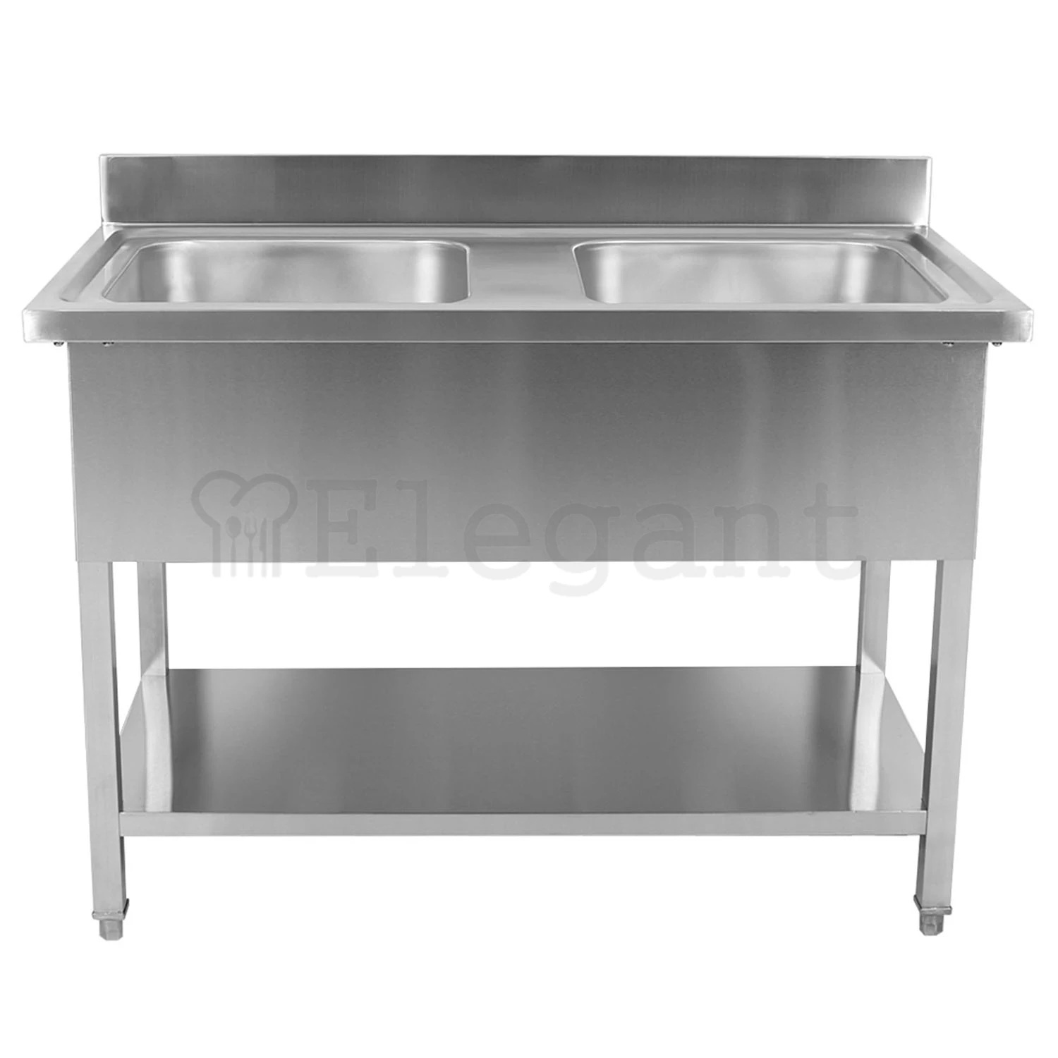 NSF Commercial Kitchen Square Tube Stainless Steel 201 304 Kitchen Prep Work Table Sink Table with Backsplash and Shelf