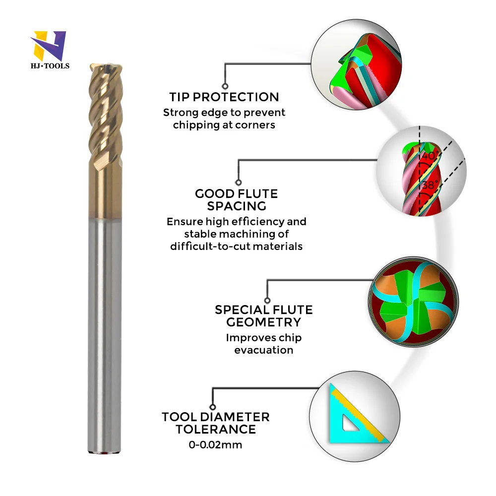 Carbide Long Neck End Mill 4 Flute Milling Cutter Solid Carbide Unequal helix Endmill for stainless steel and titanium