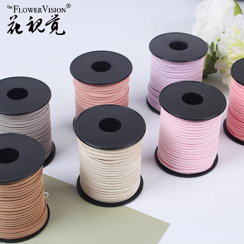Yiwu factory wholesale 3mm*50Y high-grade Wool leather rope suede gift ribbon flower packing ribbons for gift wrap