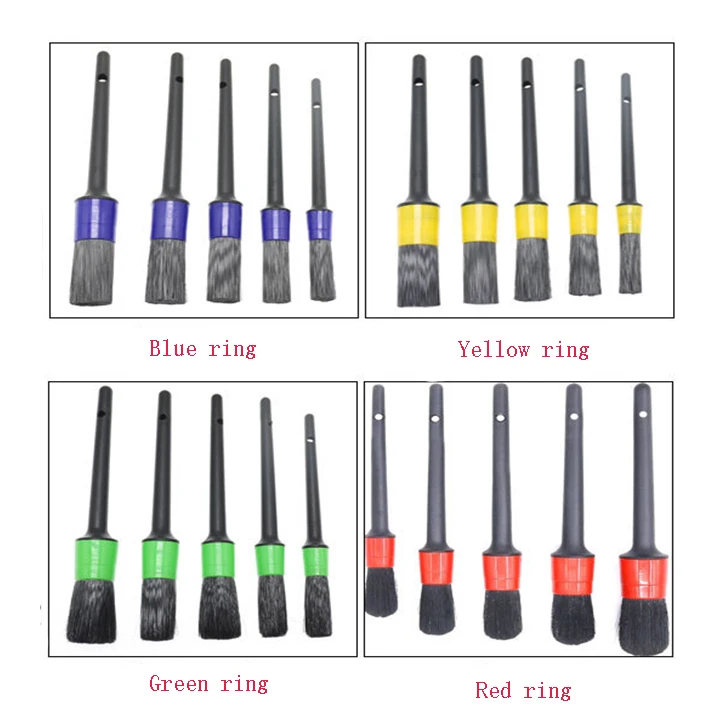 Amazon Detailing Brush Set - 5 Different Sizes Premium Natural Boar Hair Mixed Fiber Plastic Handle Auto Cleaning Brush