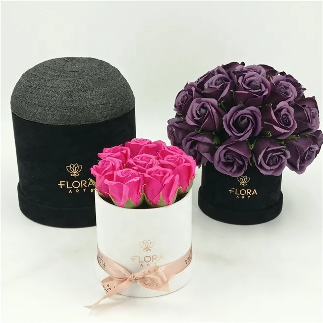 High quality Circular Flower Velvet Basket Box Enchanting Hat Flower Box for Florist Supplies with Dome foam