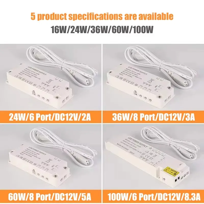 12V LED strip power supply cabinet light power supply 18/24/36/60/100W strip Light transformer DuPont Port Eu/us Plug