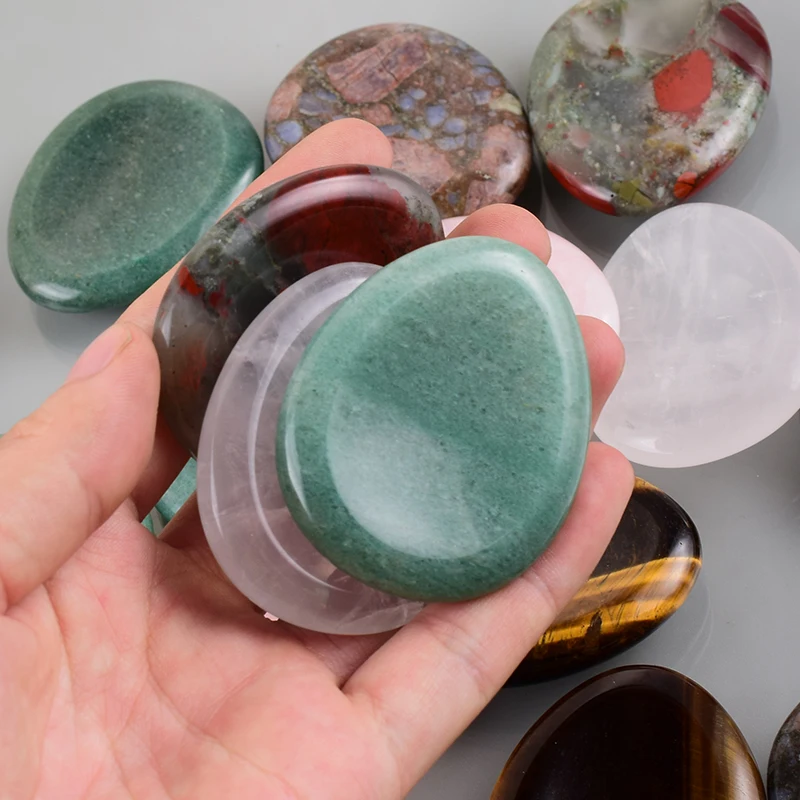 Natural Jasper thumb Worry Stone Jade rose quartz Mineral Hand Massage Skin Care Tumbled Gemstone Palm stone Home garden Decor