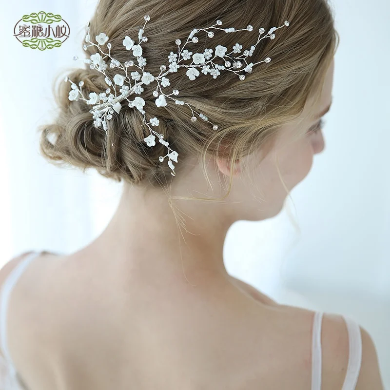 2019 Handmade Flowers Crystals Wedding Hair Jewelry Accessories Bridal Floral Hairband Hair Clips For Women