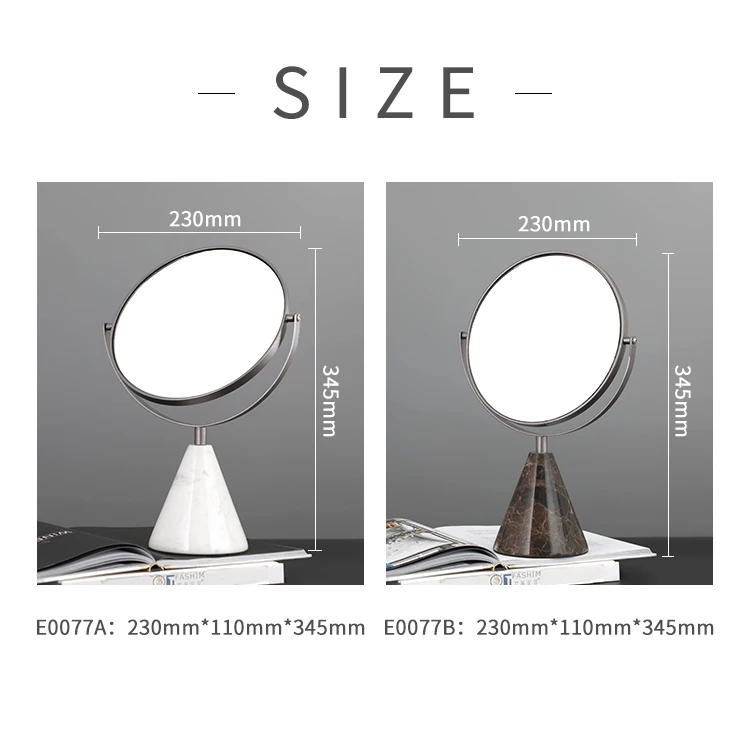 Customization minimalisitc home indoor tabletop rotatable marble makeup mirror pieces living room