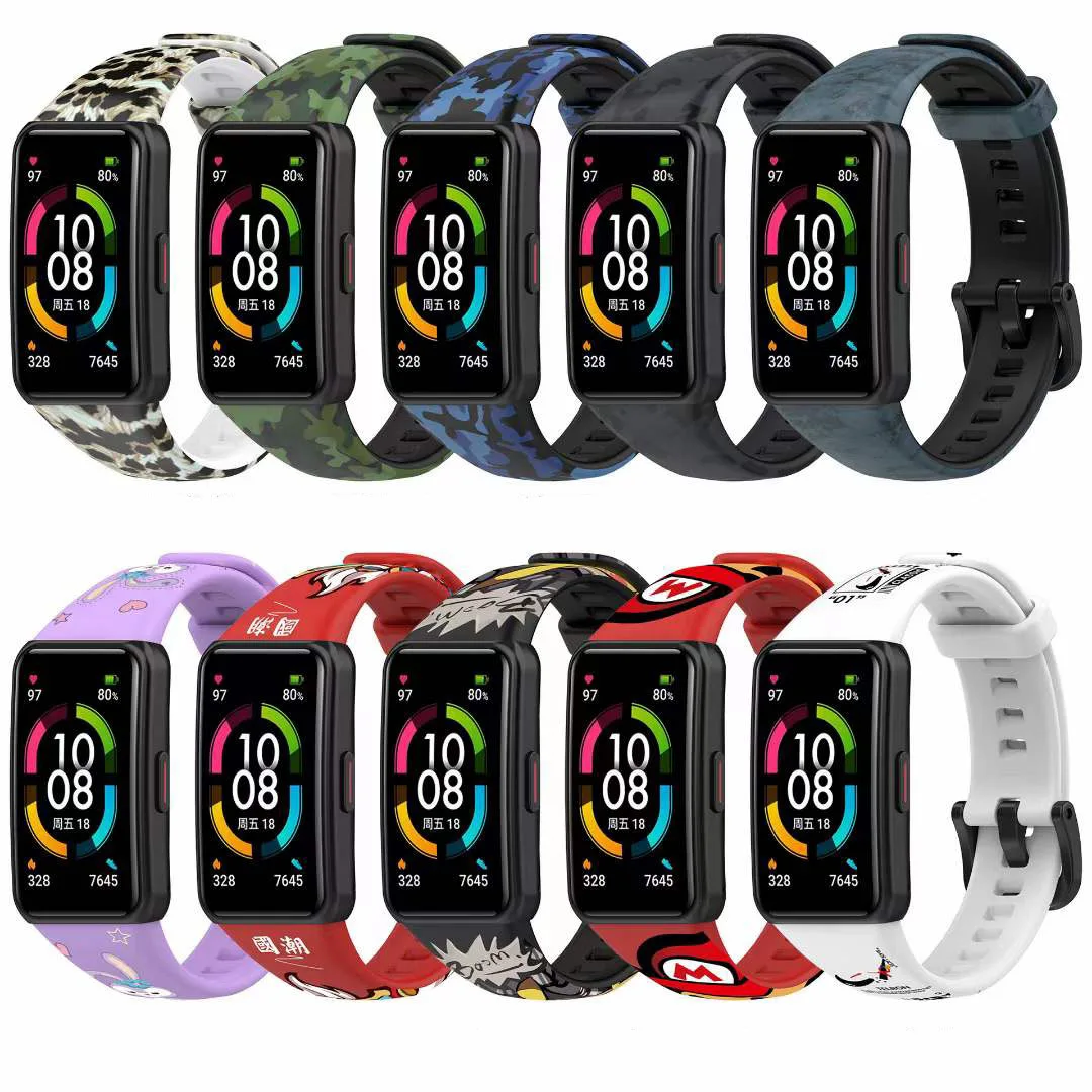 BROXTY Silicone Smart Watch Band Printed Sport Fashion Rubber Wristband Honor Band 6 Strap
