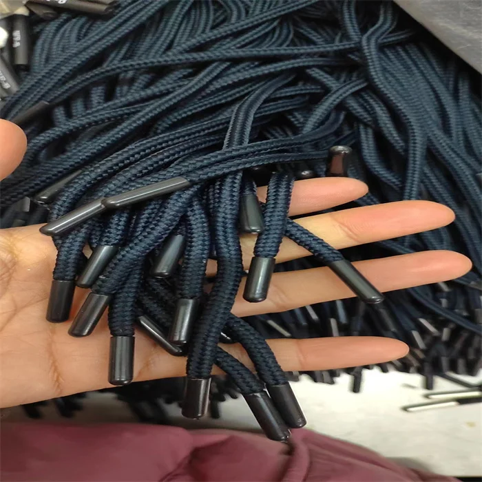 custom100% polyester  round braided cords hoodies drawcords with plastic tip