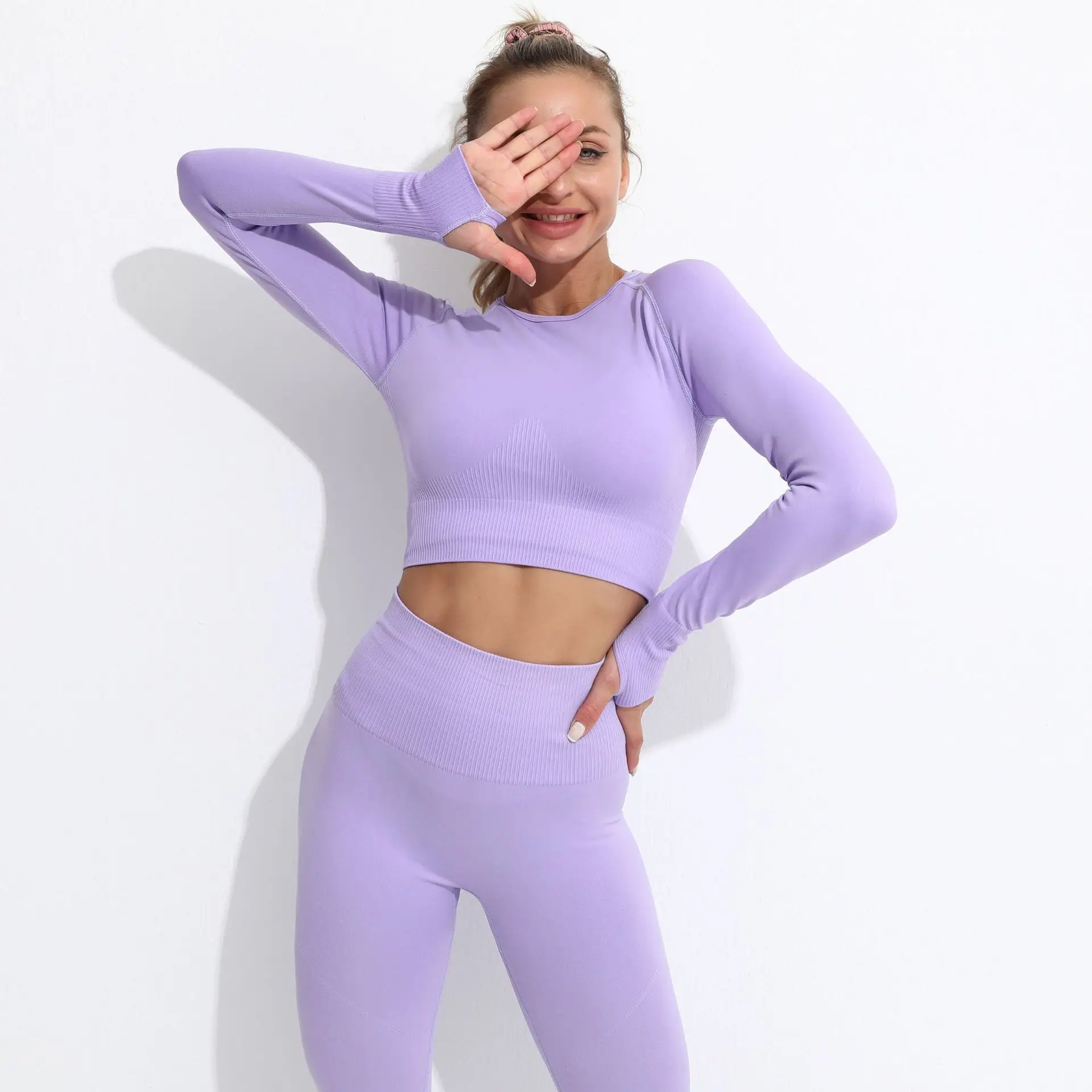2022 Seamless Black Sexy Scrunch Sets Alos Pants Manufacturer Women Seamless Fitness And Workout Set Yoga Wear