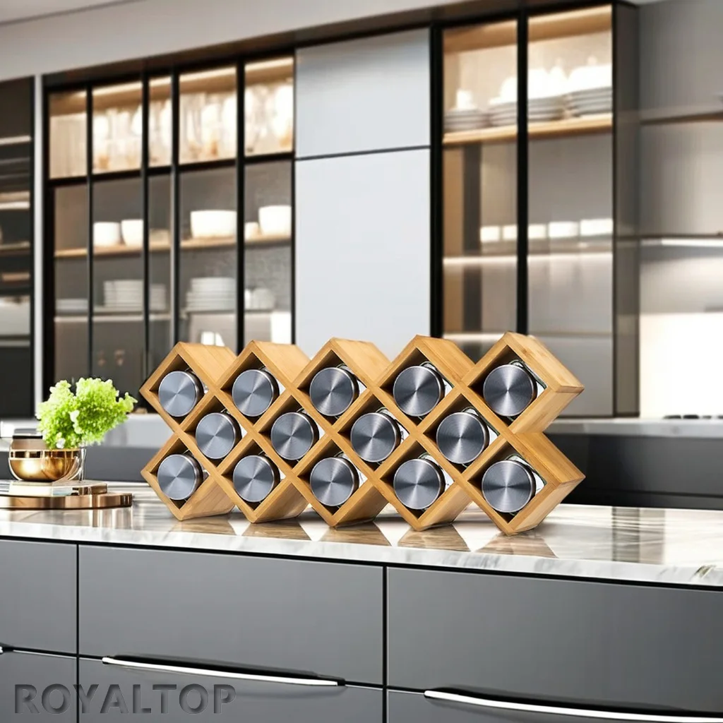 Kitchen Organizer Free Standing & Wall Hanging Spice Storage Bamboo Rack For 3oz 4 oz Glass Spice Bottle Jars