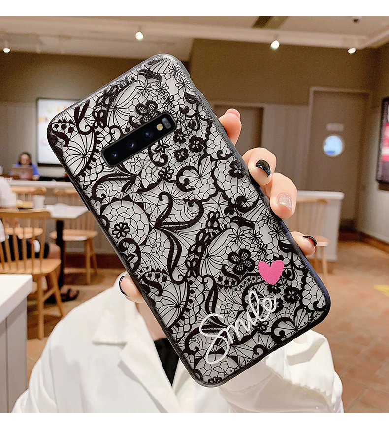 Fashion Sexy Lace Pattern Printed Plastic Back Phone Case For Samsung Note10 9 8/S8 S9 S10 Plus Case